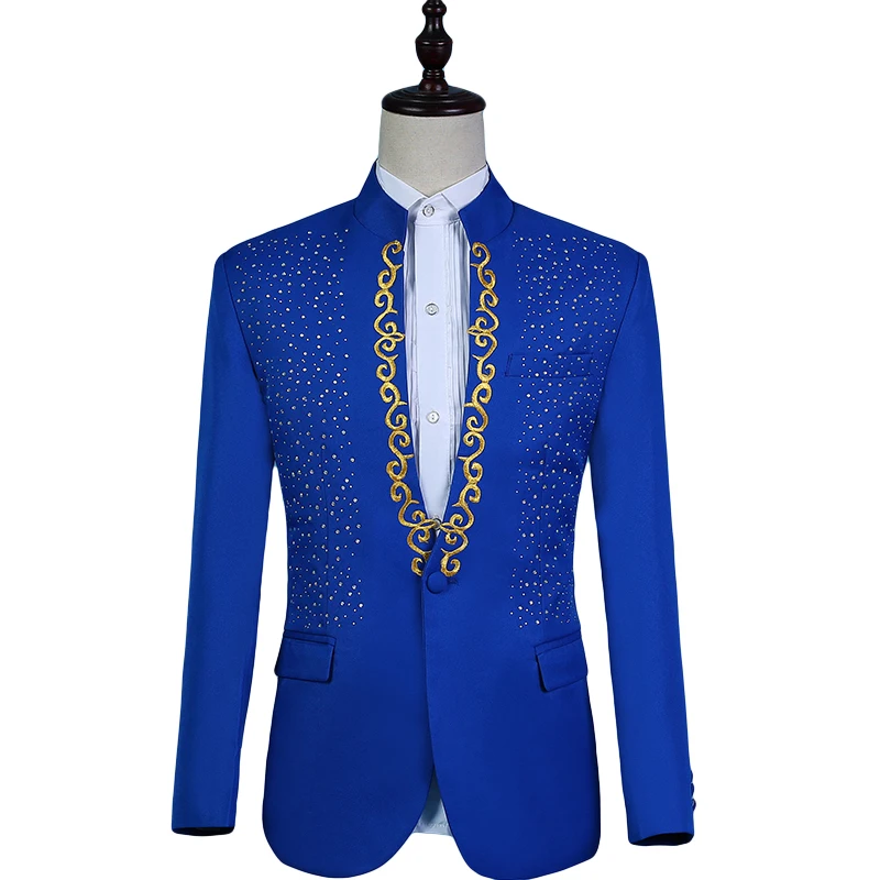 

Male Slim Wedding Suits Party Prom Costumes Flashing Crystals Diamond Blazers Trousers Sets Nightclub Singer Stage Outfit Host