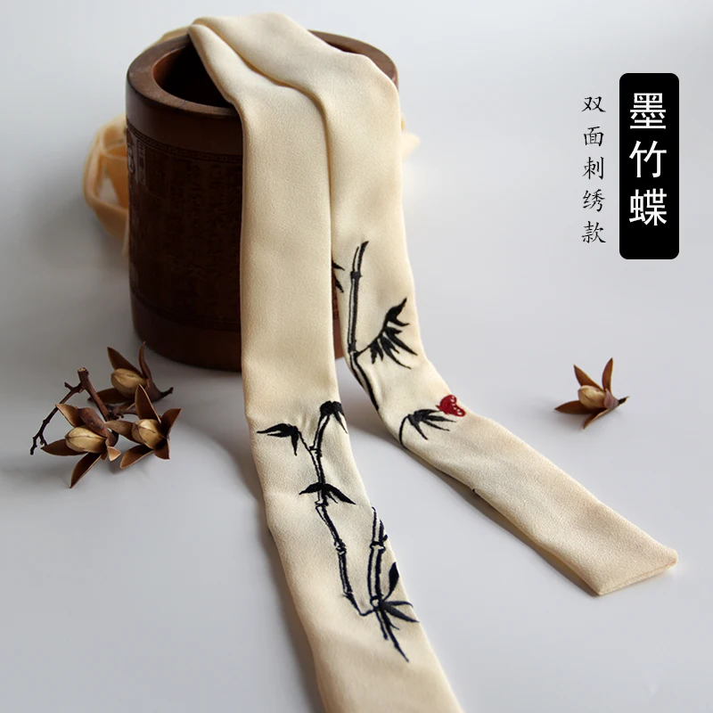 VINTAGE Headband Ancient Chinese hair accessories Double-sided embroidery bamboo hanfu kimono ribbon for COSPLAY SIZE:3.5*148CM