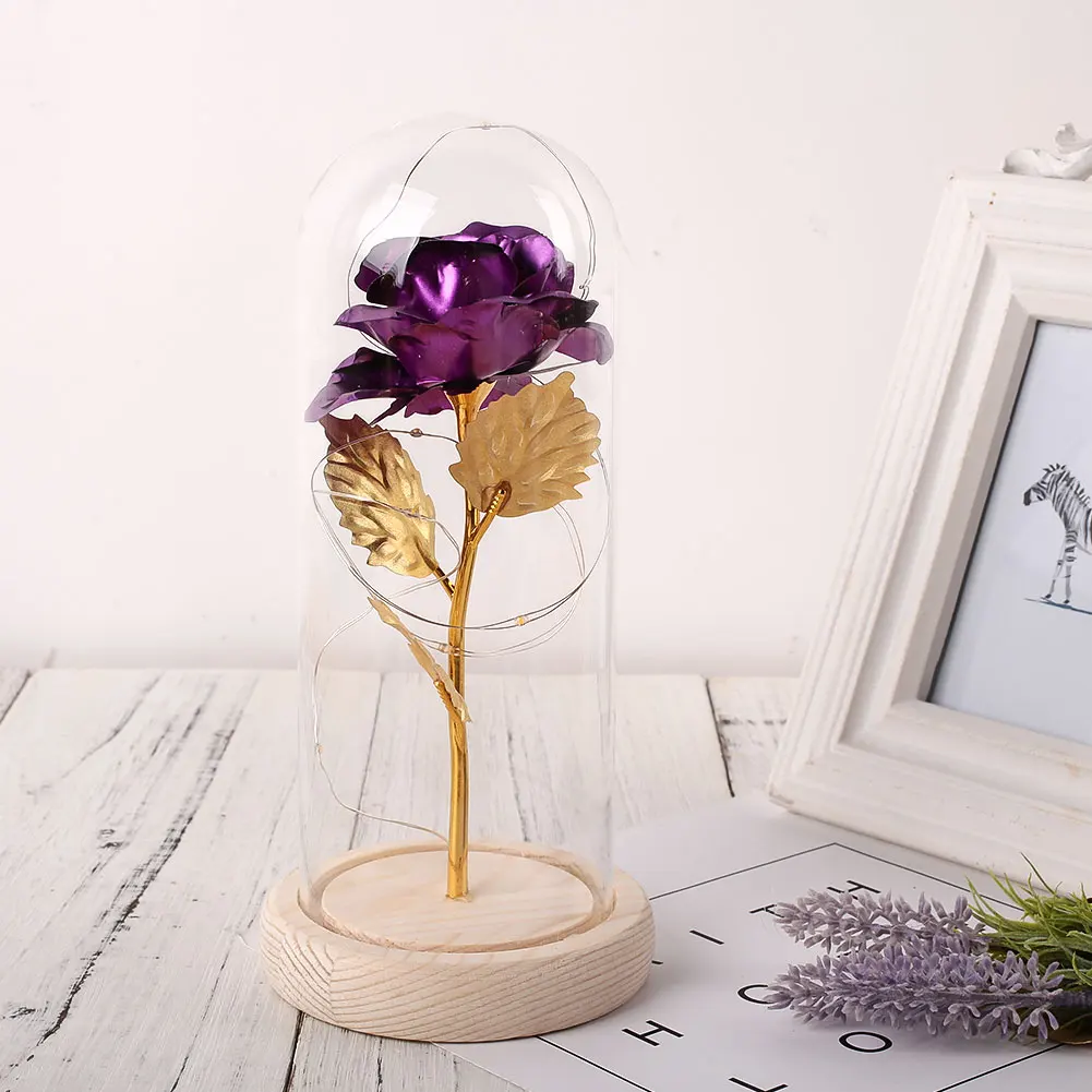 SOLEDI LED Immortality Gold Foil Rose Glass Cover Preserved Flower Flowers Romantic Eternal Flower Gift Party Luminous