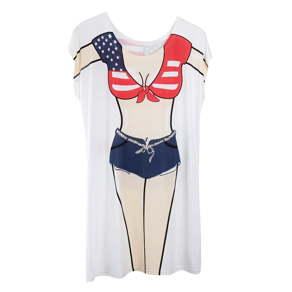 2 Pieces Women’s American Cowboy Dot Summer Beach Bikini Cover-up T-shirt Tee Top Birthday Hen Night Souvenir Pajamas