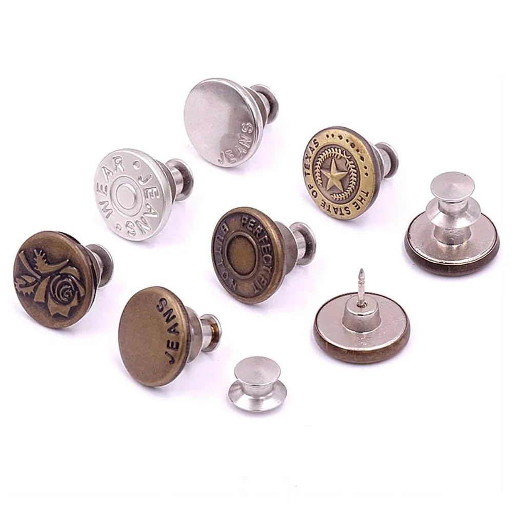17mm No-Sew Jean Button Replacements, Plain Silver - Trimming Shop