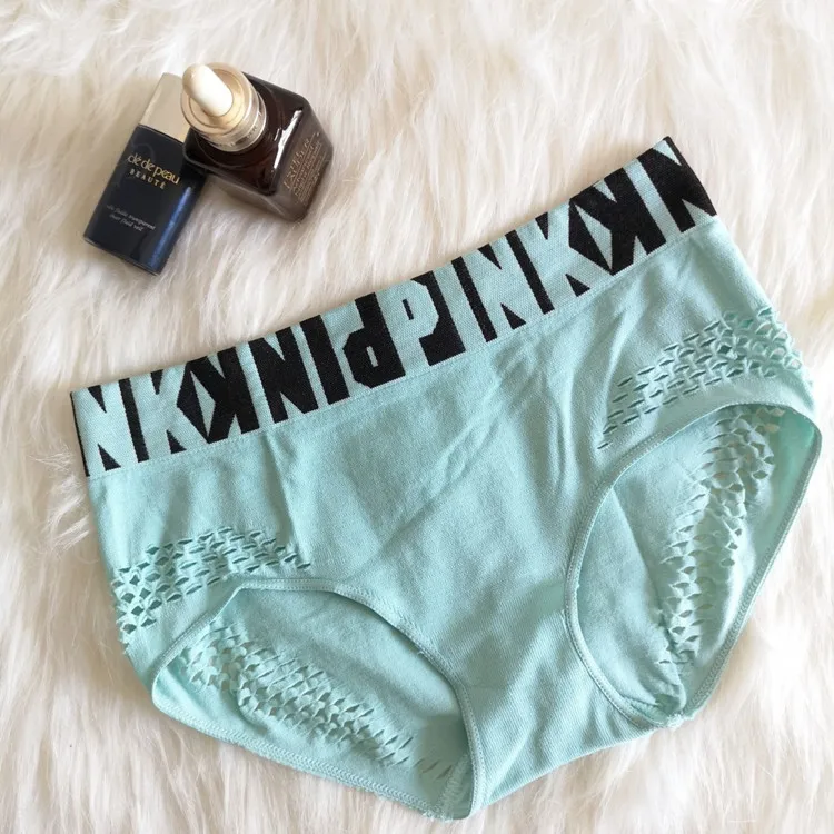 Letter PINK Yoga Shorts Women Yoga Seamless Sports Underwear Low Waist Sexy Sports Fitness Triangle Panties Side grid Underpants - Цвет: light green