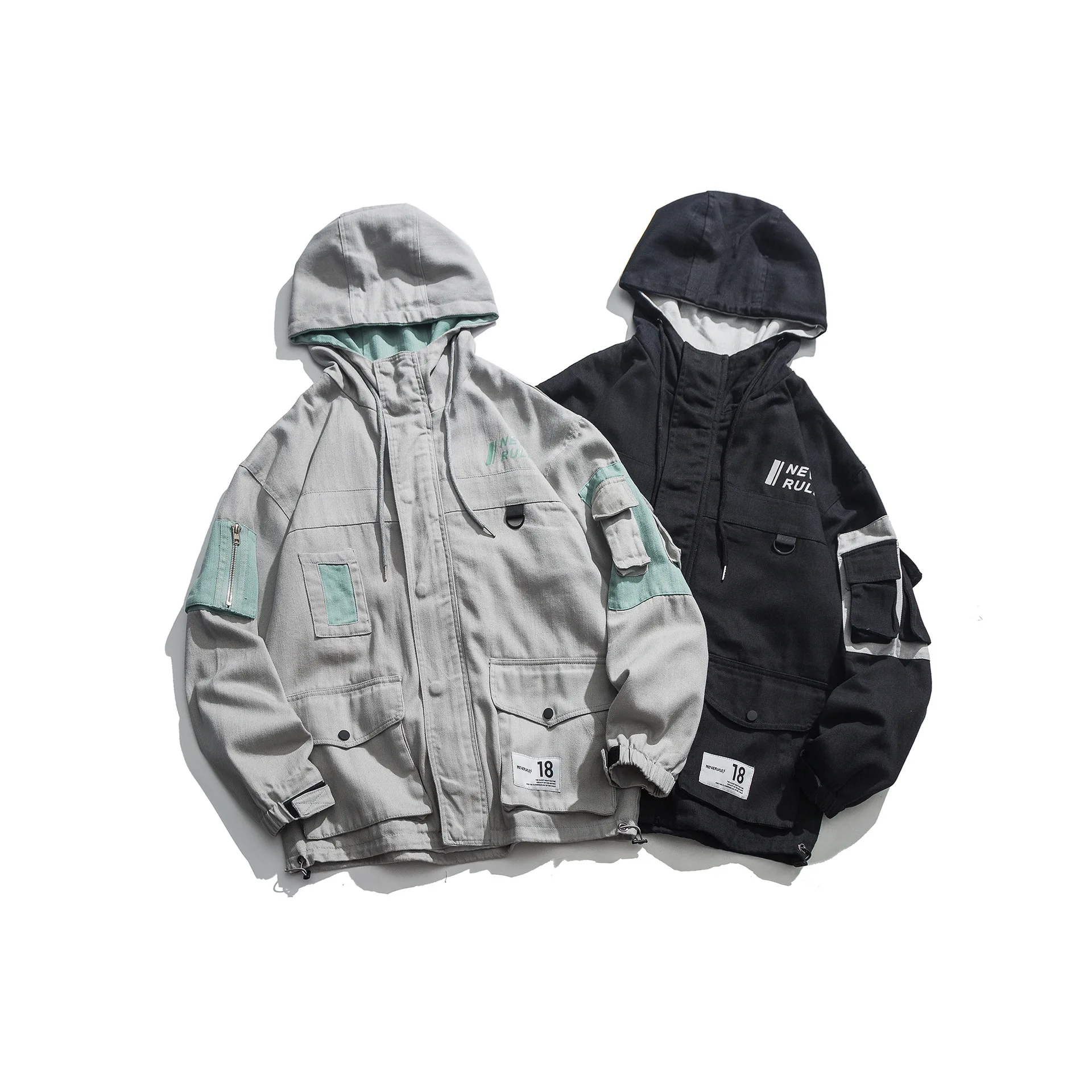 

City Where the Product 2019 Autumn Contrast Color Multi-pockets Tooling Jacket Outdoor Men'S Wear Popular Brand Coat
