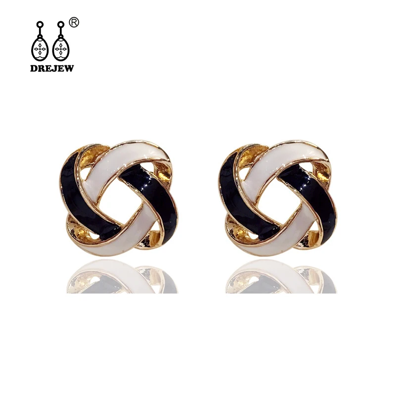 DREJEW модные черно-белые массивные серьги рождественские 925 Кристальные серьги-гвоздики для женщин Свадебные ювелирные изделия HE4611