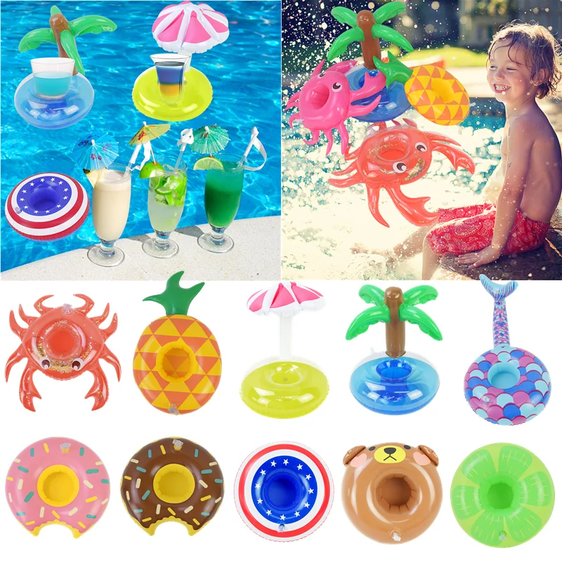 Inflatable Cups Holder Fruit Donuts Crabs Pattern Drink Holder Swimming Pool Float Coasters Summer Swimming Pool Party Supplies