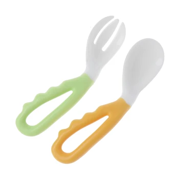 

2Pcs Baby Spoon Fork Set Solid Feeding Safe Pacifier Bending Learning Flatware 2019 NEW
