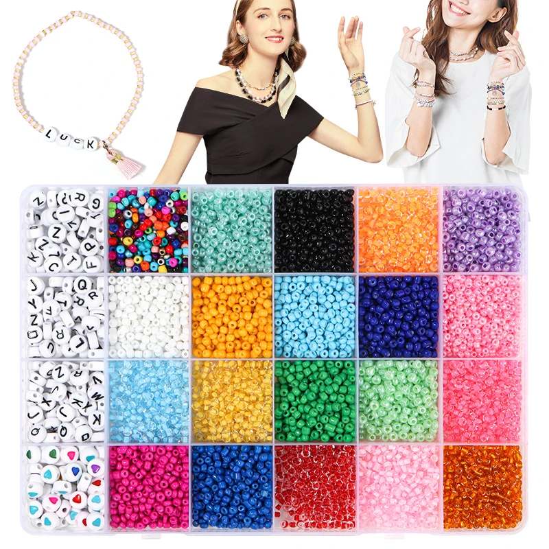 8200pcs Glass Pony Czech Seed Beads Kit Alphabet Letter Beads For DIY Craft Bracelets Jewelry Making Kit Beads Set Children Gift