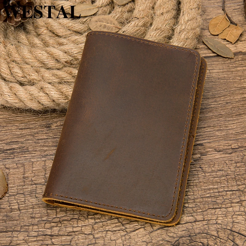 Мужской кошелек WESTAL из натуральной кожи, держатель для фото, держатель для карт, для путешествий, кошелек для паспорта с карманом на молнии, сумка-клатч 8709
