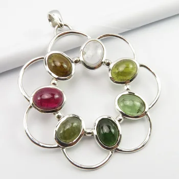 

Genuine Tourmaline 7 Stone Pendant 1.8" Fashion Stone