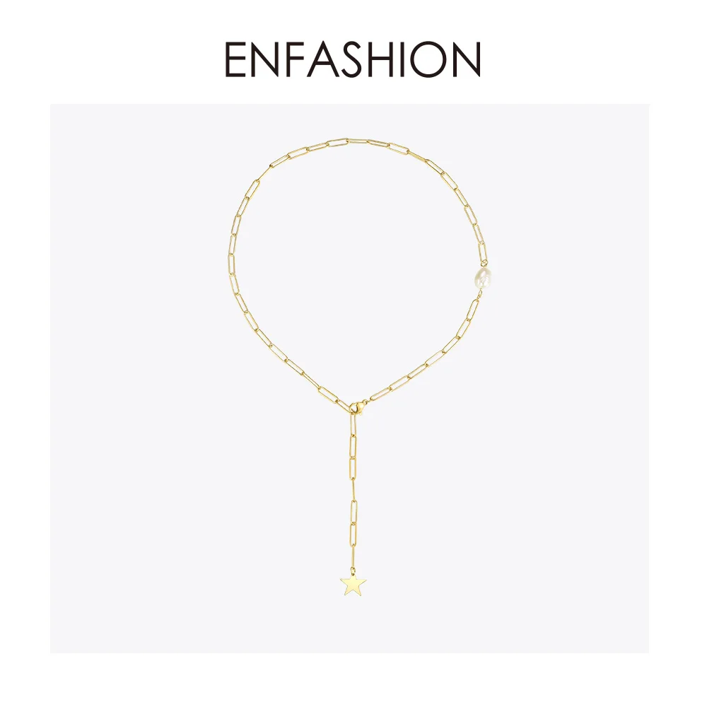 Tanie ENFASHION Pearl Star Choker naszyjnik kobiety złoty kolor uroczy łańcuszek naszyjniki Femme biżuteria Collares De Moda 2019 P193031