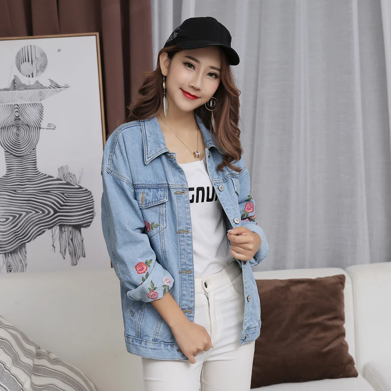 Fashion Spring New Long sleeves Turn-down collar Single breasted Female Embroidery Loose coat Short Jackets Women Jacket C 382 | Женская