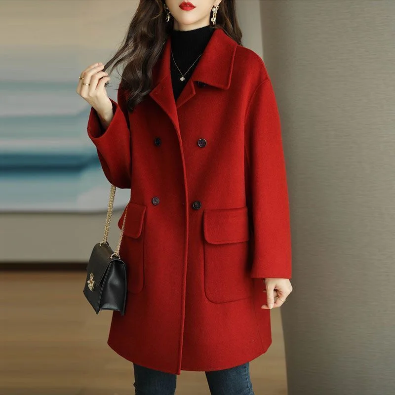 

2022 Female Temperament Fashion Woolen Coat Autumn Winter Women New Thicker Korean Mid-length Loose High-end Small Jacket A702