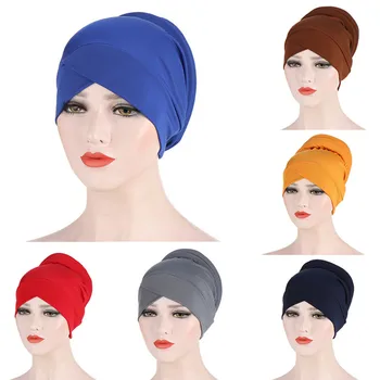 

Women Cotton Breathe Hat New Women's Hijabs Turban Elastic Cloth Head Cap Hat Ladies Hair Accessories Muslim Scarf Cap Wholesale