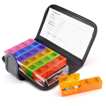 

Portable 28 Grids Pills Box Holder Tablet Pill Case Medicine Storage Organizer Stationery Drugs Tool Rainbow Color With PU Bag
