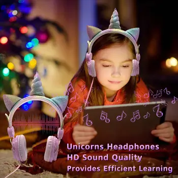 

Cute Unicorn Wired Headphone With Microphone Music Stereo Earphone Computer Mobile Phone Headset Kids Gift
