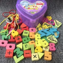 Jouets en bois pour enfants, 55 pièces, dessin animé, fruits, animaux, perles d'enfilage, jeu éducatif, artisanat, bricolage