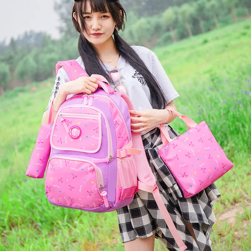 

New Style Primary School STUDENT'S School Bag Three-piece Set Casual Cute Backpack Waterproof Burden Relieving Lightweight Backp