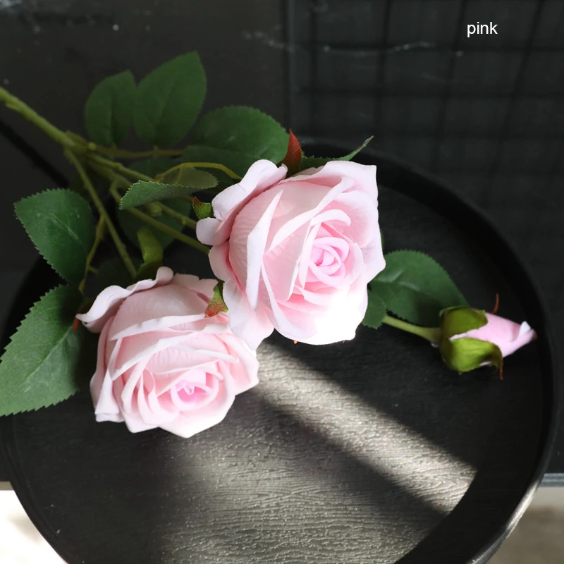 pink 3 головки 56 см фланелевая Жемчужная роза имитация цветов для дома украшения свадебный букет цветы растения на стену искусственные цветы - Цвет: pink
