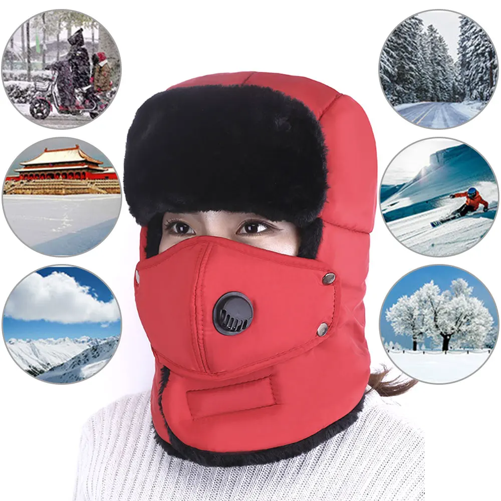 Зимние теплые шапки-ушанки, шарф для мужчин и женщин, русский Охотник теплая шапка, кавалер, ушанка, лыжная шапка для снежной погоды, шапка с маской Fack - Цвет: Red