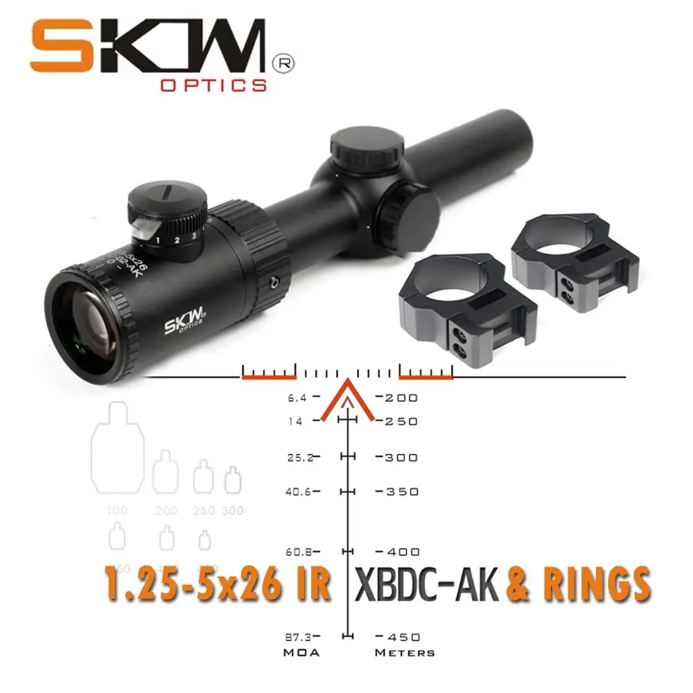 SKWoptics 1,25-5x26A тактические оптические Прицелы Охотничьи для АК AR, M4 прицел калашникового прицела BDC Сетка 30 мм кольца прицела SKWoptics 1,25-5x26A тактические оптические Прицелы Охотничьи для АК AR, M4 прицел калашникового прицела BDC Сетка 30 мм кольца прицела