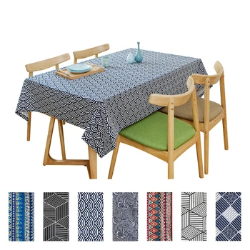 

Linen Table Cloth Japanese Style Wave Geometric Design table Cover Rectangular For Living Room Kitchen Bedroom Hotel