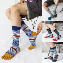 Autumn Winter Leisure Five Toe Tube Socks Mid-Calf Warm Men Toe Socks Five Finger Socks Absorbs Sweat Stripe Thicken Socks