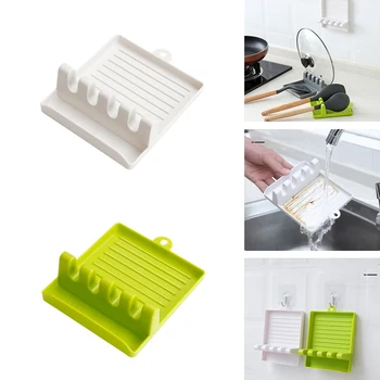 

Kitchen Storage Gadgets Shelf Multi Function Spoon Rest Holder Non-Slip Silicone Utensil Organizer Spatula Racks Pot Lid Tool