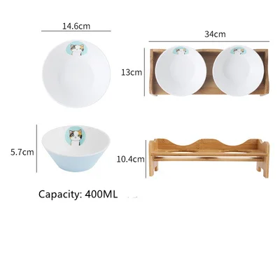 Pet Dog Bowl Bamboo Pet Stainless Steel/Ceramic Feeding and Drinking Bowls Combination with Bamboo Frame for Dog Cats Pet Feeder - Цвет: As picture2
