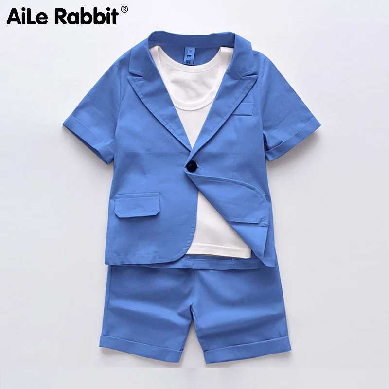 

Summer Boy Suit Coat Vest And Pants 3-piece Suit Children's Clothes For Baby Suits Gentleman Suit Short-sleeved Set