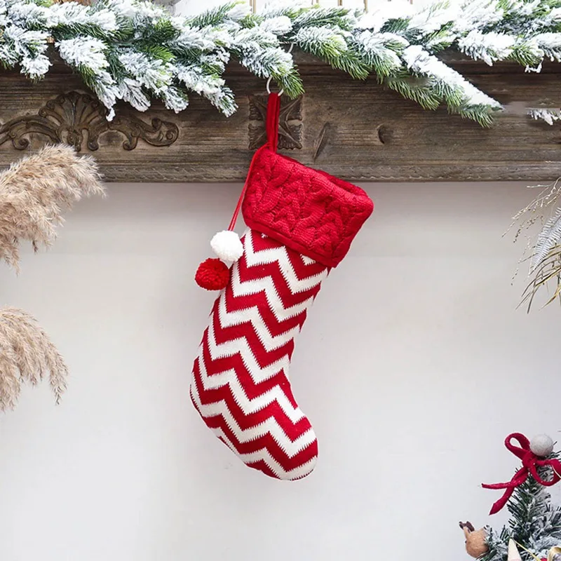 1 Pcs Christmas Stockings Gift Bag Knitted Wool Socks Christmas Tree Ornaments New Year Kids Gift Xmas Candy Apple Large Bags