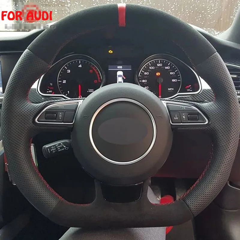 Чехол на рулевое колесо для серии Audi специальные Прошитые вручную черные