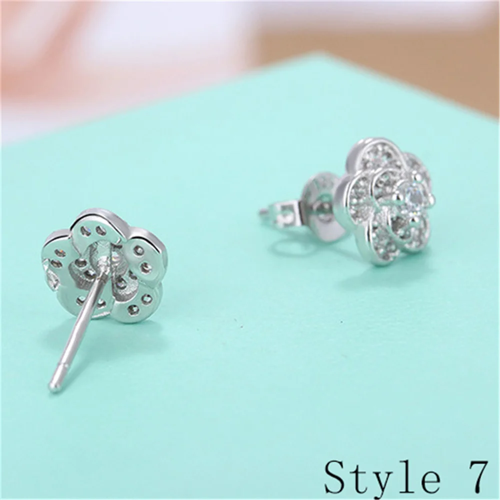 925 Sterling Silver Earrings Stud for Women Solid Silver Jewelry Earrings Bling CZ Zircon Stone Stud Brincos Bridal Wedding