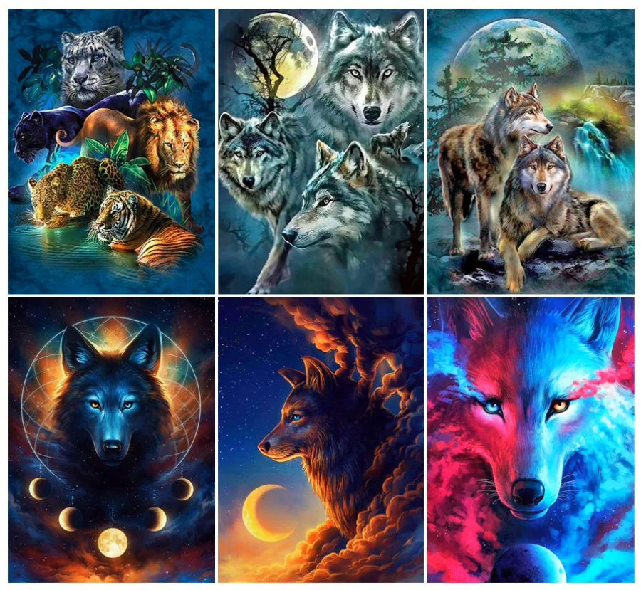 Алмазная 5D живопись сделай сам с волком тигром полная вышивка мозаика пейзаж