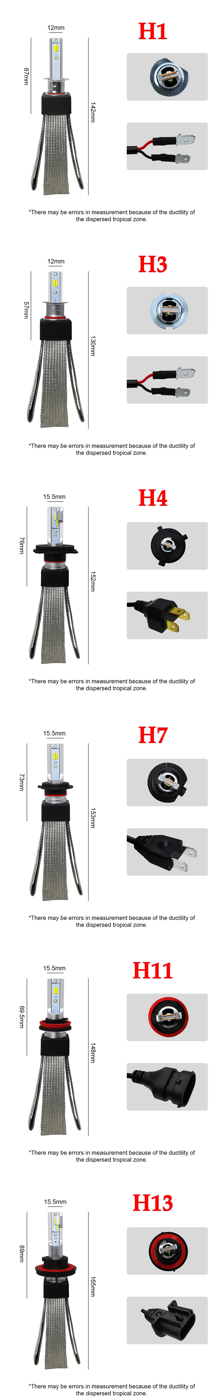 1 пара автомобиля светодиодный фары лампы H1 H3 H4 H7 H8 H11 H13 9005/HB3 9006/HB4 9007 H27/880 авто светодиодный лампы светодиодный фонарь аксессуары