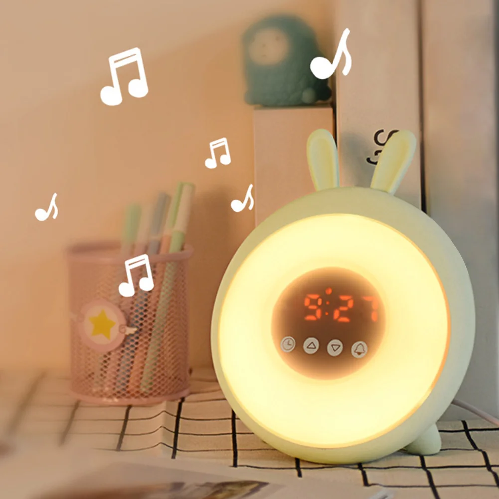 

Cartoon Sunrise Simulation Digital Clock ABS Rabbit Snooze Clock Touch Control Button Wake Up Light Alarm Clock Gift