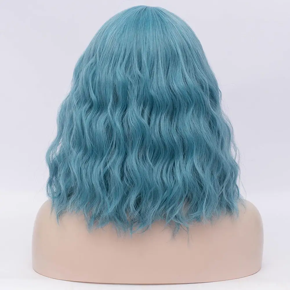 Синтетические короткие синие парики для женщин вьющиеся волосы синтетический парик с боковой челкой термостойкие волокна волос