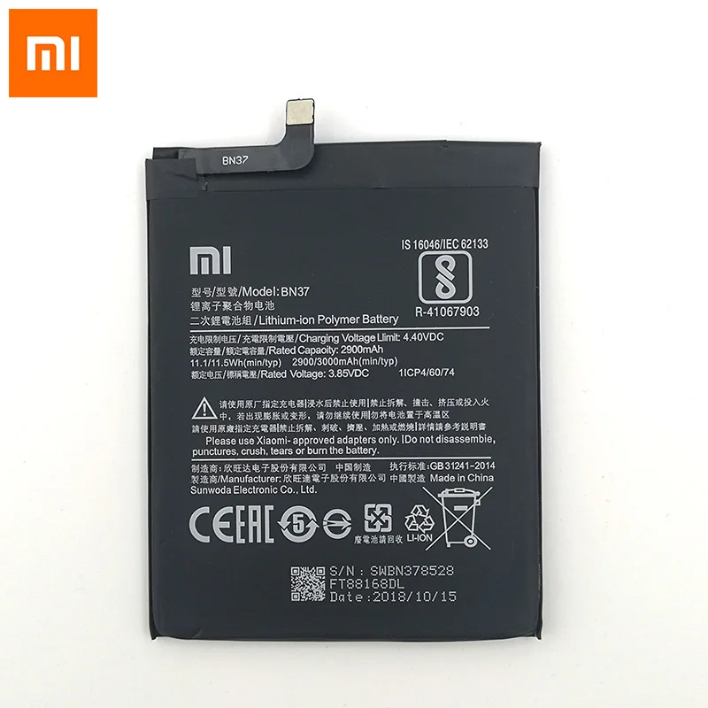 

Xiaomi NEW Original 3000mAh BN37 for Xiaomi mi Redmi 6 mi 6 Battery+Tracking Number