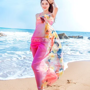 

New Chiffon Scarf Women Spring Summer Silk Scarves Thin Flower Shawls And Wraps Foulard Black