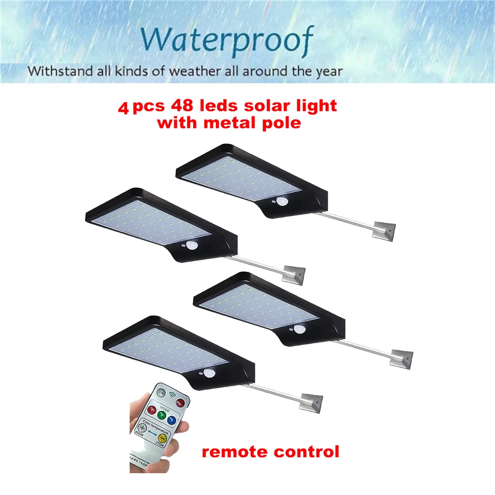 

2/4pcs Upgraded 48 leds LED Solar Power Street Light PIR Motion Sensor Lamps With Controller Waterproof Outdoor Lamp security ga