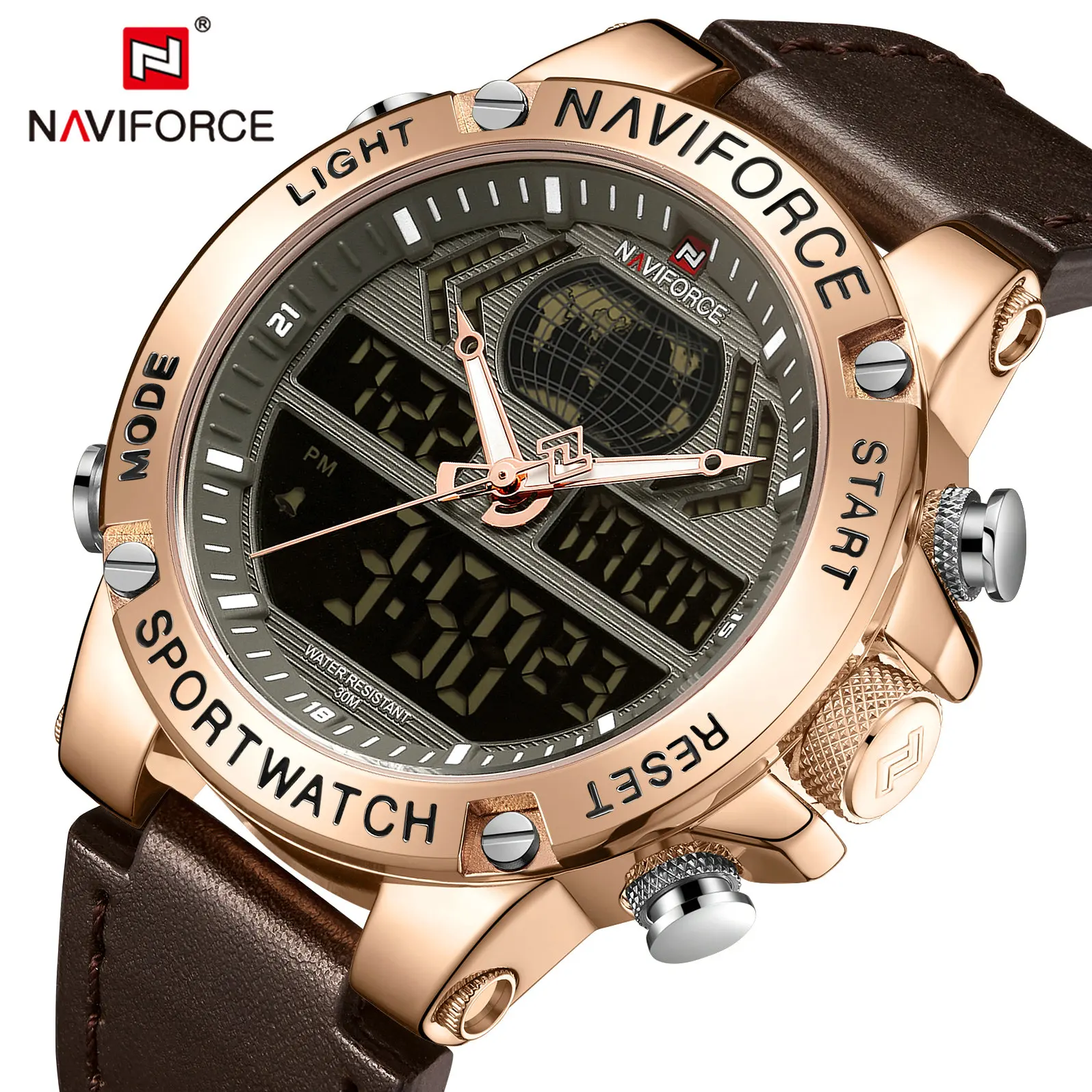 

NAVIFORCE Casual Sports Watch Men Top Brand Luxury Dual Time Quartz Watches Multifunction Military Analog Digital Wristwatches