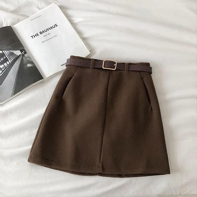 Brown Skirts Мини-юбки женские Saia повседневные осенние и зимние юбки с высокой талией женские винтажные уличные теплые мини-юбки женские Faldas Q2149 - Цвет: Brown Skirts