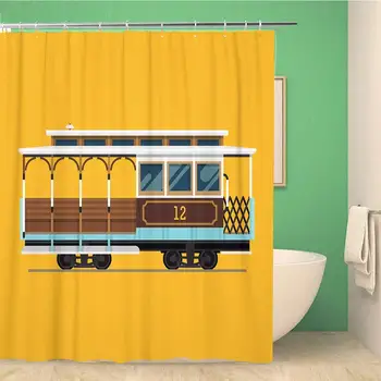 

Bathroom Shower Curtain Lovely Retro Detailed Cable Car Side View Mass Transit 66x72 inches Waterproof Bath Curtain Set with