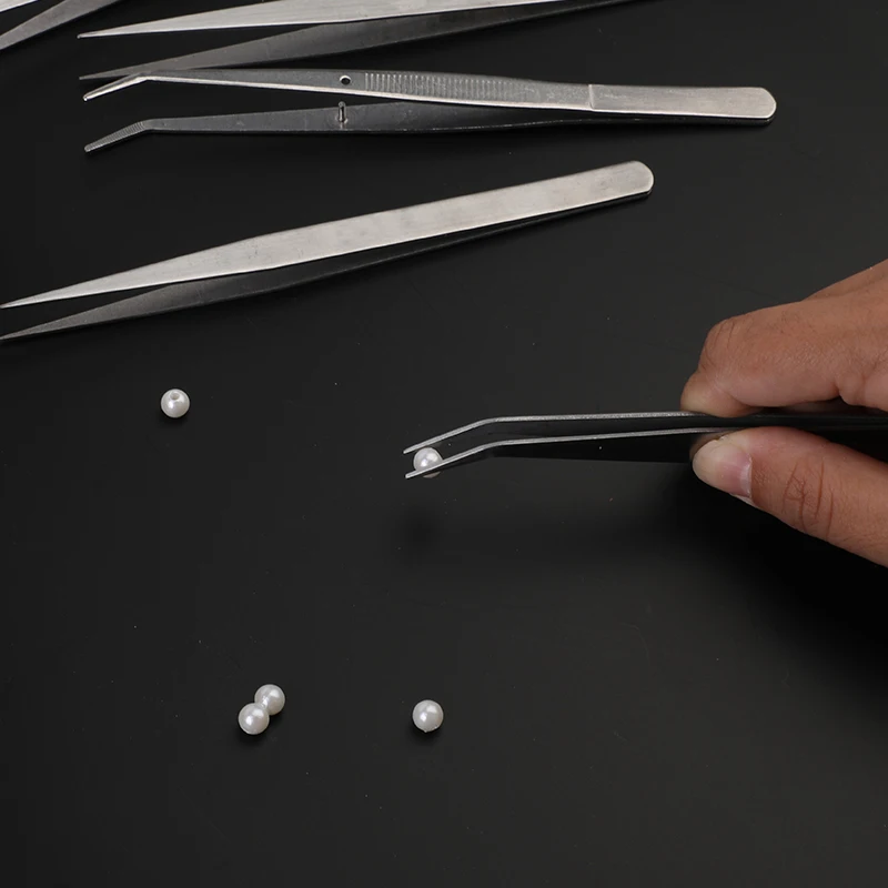 LMDZ Stainless Steel Anti-static Tweezers High Precision Anti-static Tweezers Bend Cross Tweezers Sewing Accessories Tools