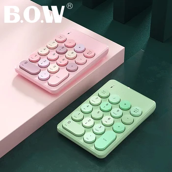 

B.O.W Portable Slim Mini Number Pad, 18 Round Keys Bluetooth & 2.Ghz Wireless USB Numeric Cute Keypad for Computer / Laptop