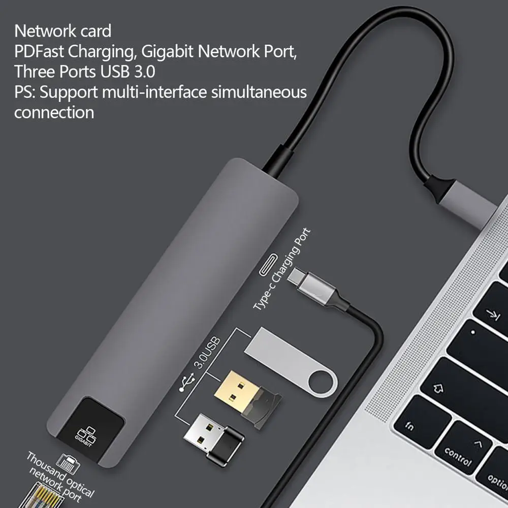 5 in 1 USB Type C Hub Hdmi 4K USB C Hub to Gigabit Ethernet Rj45 Lan Adapter for Mac book Pro Thunderbolt 3 USB-C Charger