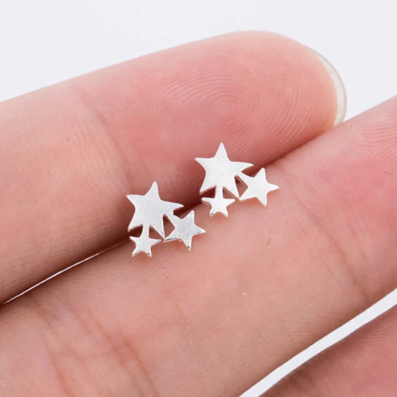 Star Sasusp 925 пробы, серебряные серьги для женщин, детей, птица, олень, кошка, журавль, крест, звезда, серьги-гвоздики для дочери, сестры, рождественский подарок - Цвет камня: Star