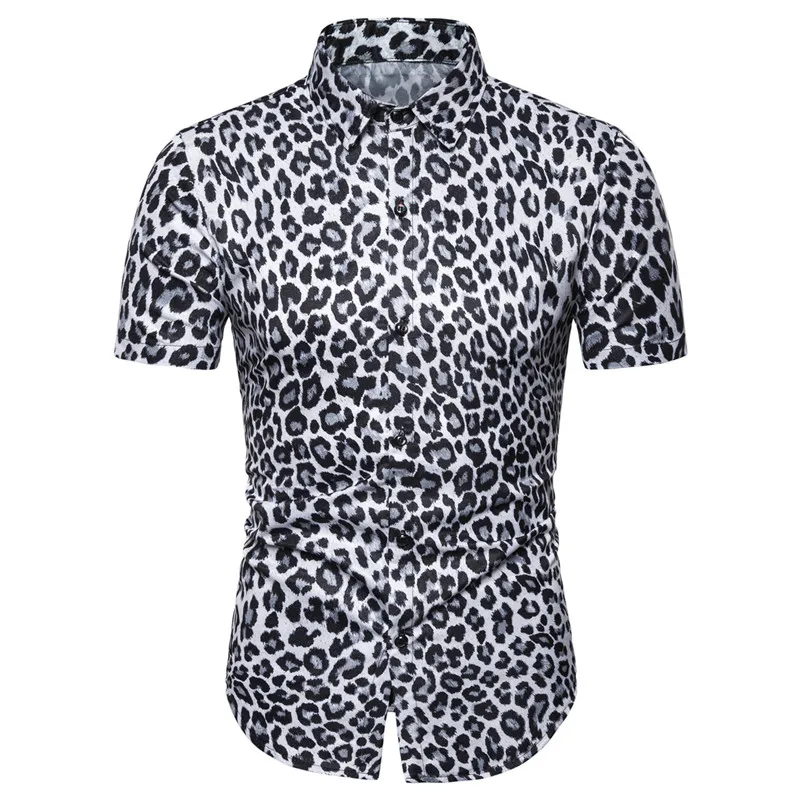 2019 summer style leopard print shirt men silk short sleeve eu size