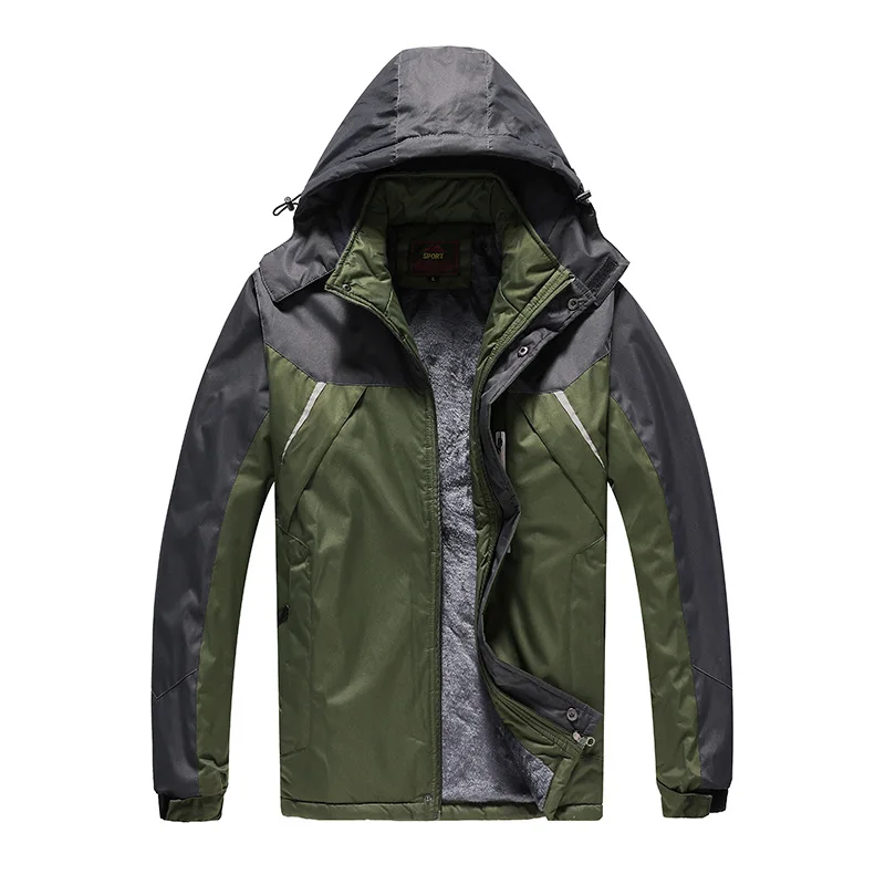 Men Outdoor Sports Casual Waterproof Hooded Single Layer plus Velvet Raincoat Jacket 0811