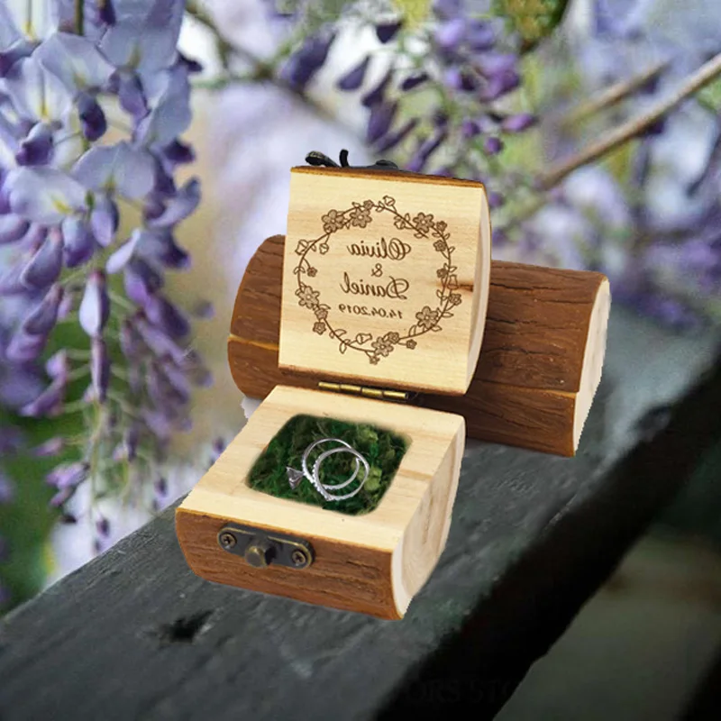

Custom ring bearer box rustic wooden wedding marriage enegagement party photo props ring pillow for bride groom 1pcs