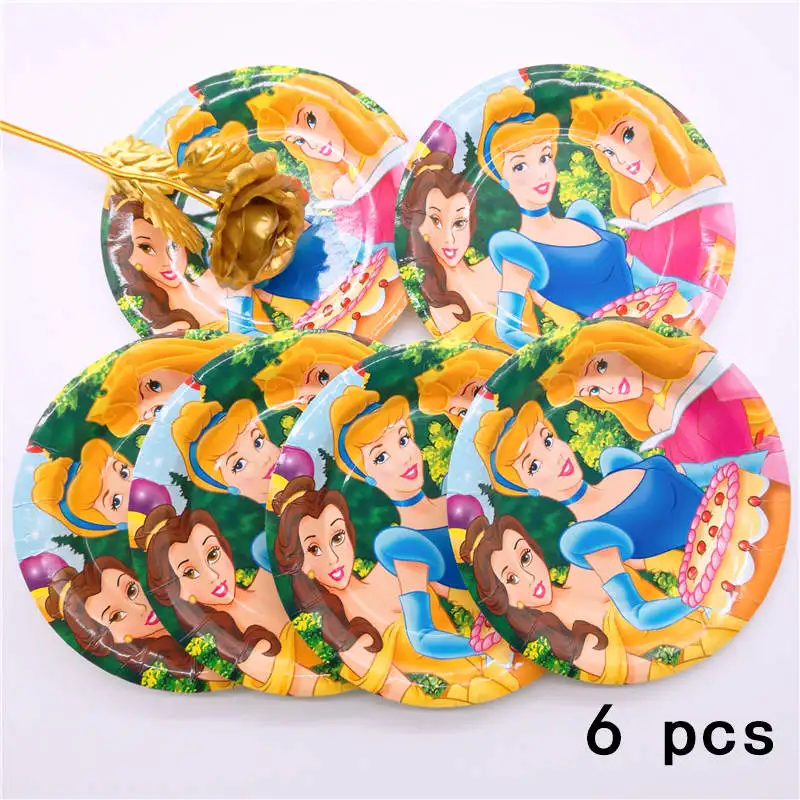 6Paper Plate7inch 6pcs Disney Princess Noise Maker Horns Happy Birthday Party Supplies Festival Decoration Event Party Favor Gender Reveal Girls - Цвет: 6Paper Plate7inch